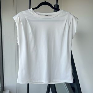 white tee with structured shoulders